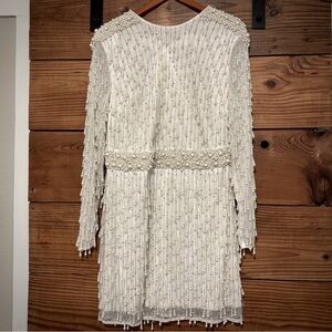 ASOS pearl-embellished long-sleeved mini dress with bow (US 14)